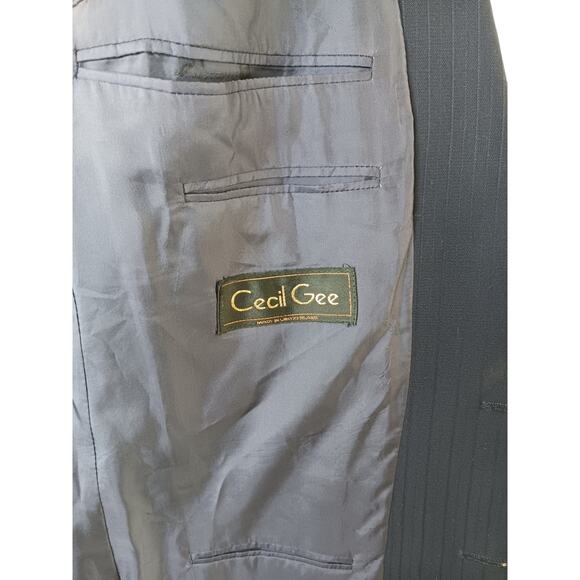 Cecil Gee Navy Blue Blazer Jacket 48 Made in Switzerland Viscose Pinstripe Hole - Picture 16 of 16